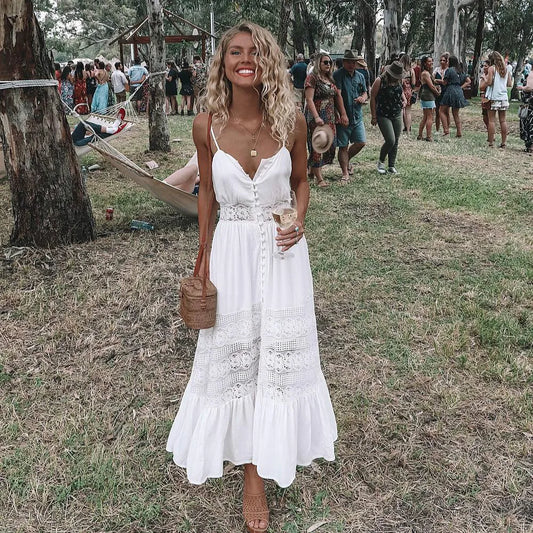 Hirigin Fashion Boho Long Maxi Dress Women Summer Ladies Sleeveless White Beach Dress Evening Party Casual Dresses Vestidos