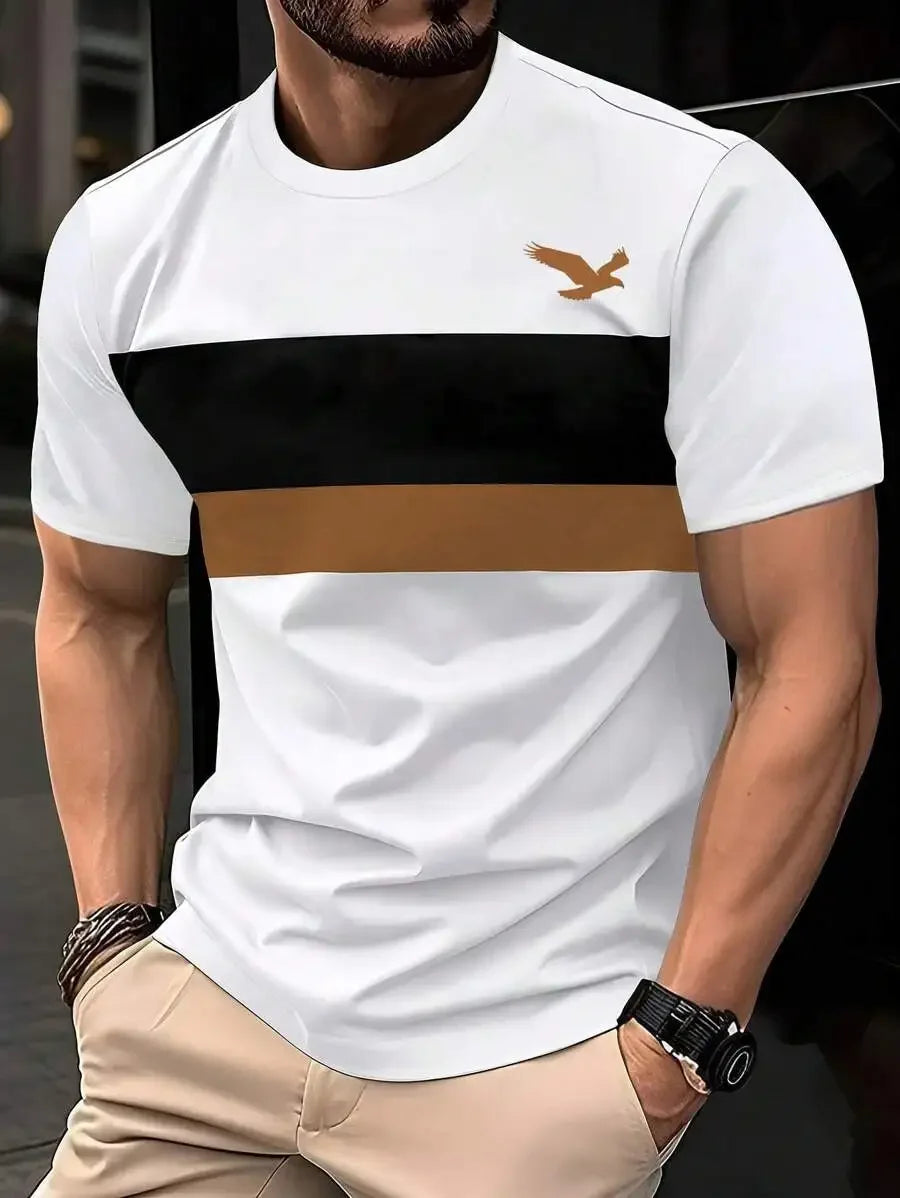 Summer Men's T-Shirt Outdoor Trendy Street Short Sleeve Top Striped Printed Plaid Style Plus Size Loose Men's Clothing Fashion