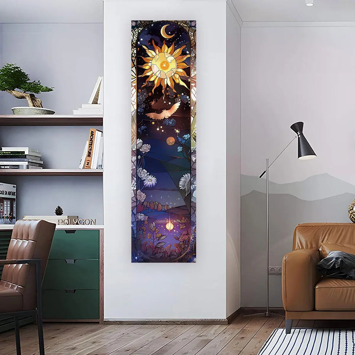 Gothic Witchy Sun & Moon Vertical Tapestry Black And White Butterfly Wall Hanging For Living Room, Bedroom Aesthetic Home Decor