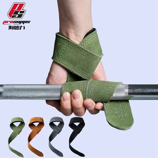 Leather Weight lifting Wrist Straps Fitness Bodybuilding Training Gym lifting straps with Non Slip Cowhide Grip