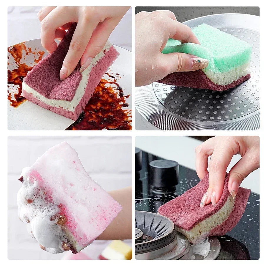 3-10pcs High density porous seaweed elastic magic wipe cleaning dishwashing sponge brush multifunctional kitchen tool