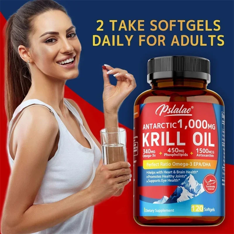 Antarctic Krill Oil Astaxanthin Capsules(EPA, DHA) - Supports Heart and Brain Health, Joint & Muscle Health, Natural Antioxidant