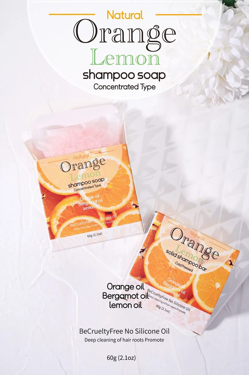 60g Natural XF Organic Sweet Orange Extract Shampoo Bar Moisturizing Strong Cleaning Solid Shampoo