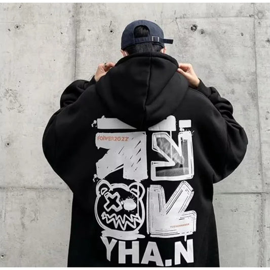 【SIze M-8XL Hoodies】2025 New Men Fashion Cartoon graffiti Letter Print cotton Casual Velvet Oversize Jacket Couple Clothes