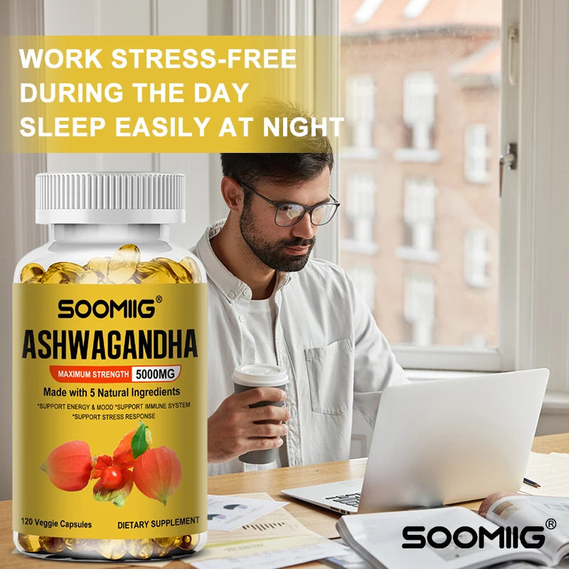 Organic Ashwagandha - Stress Relief & Immune Support Supplement, Supports Balanced Energy Levels, NON-GMO Vegan Capsules