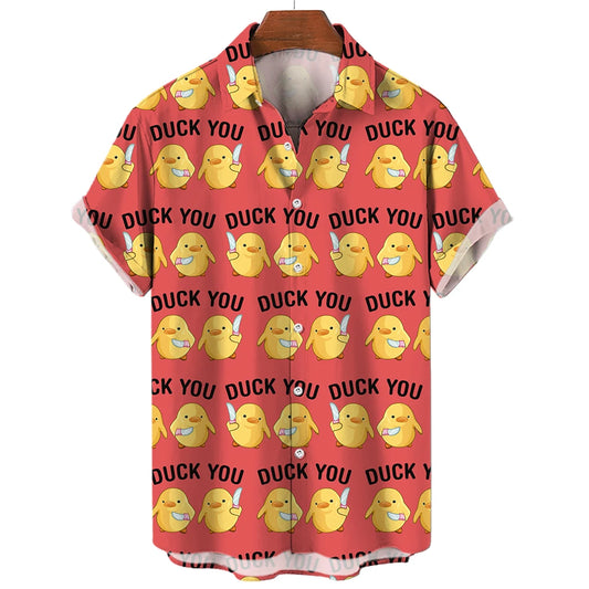 Fashion Men's Shirts Duck 3D Print Hawaiian For Men Summer Beach Casual Quick Dry Tops Oversized Funny Clothing