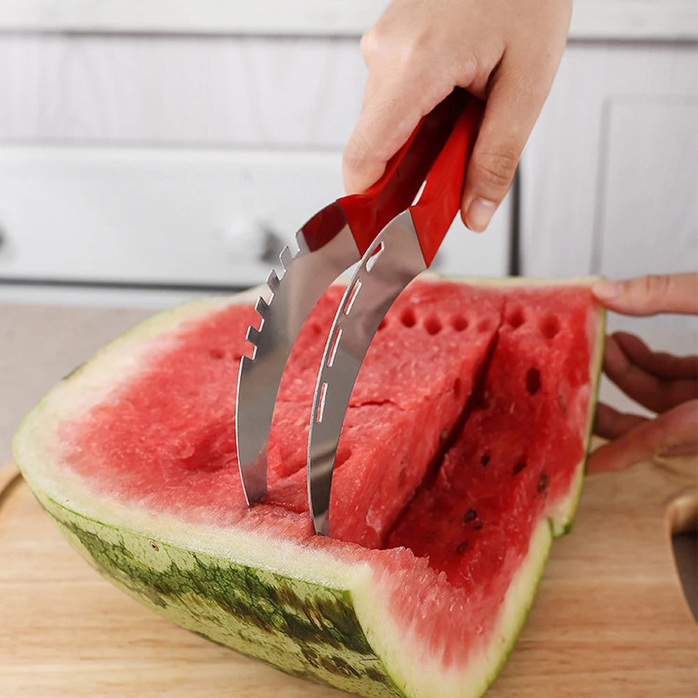 Stainless Steel Safe Efficient Watermelon Slicer Server with Non-Slip Handle Kitchen Fruit Slicer Cutter Tool Fruit Corer Cutter