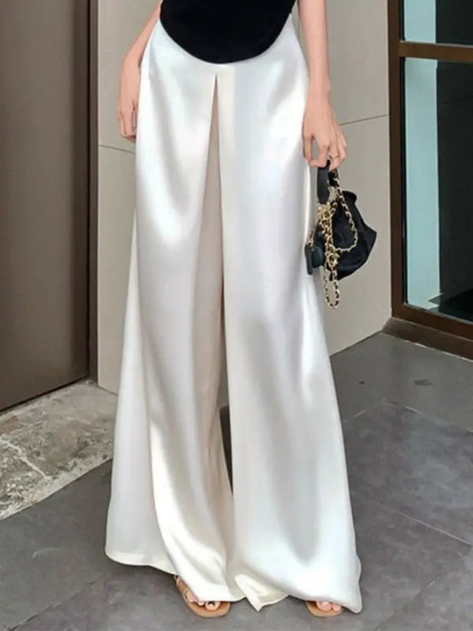 Fashion Satin White Wide Leg Pants Women's Spring Summer and Autumn New Styles High Waisted Straight Leg Pants Are Super Pants