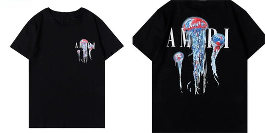 2025New Fashion AM Fashion Short Sleeve Round Neck Bright Print Casual Hip Hop High Street Half Sleeve T-shirt for Men and Women