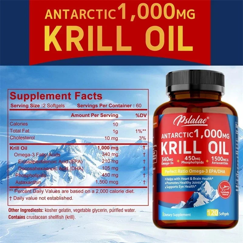 Antarctic Krill Oil Astaxanthin Capsules(EPA, DHA) - Supports Heart and Brain Health, Joint & Muscle Health, Natural Antioxidant