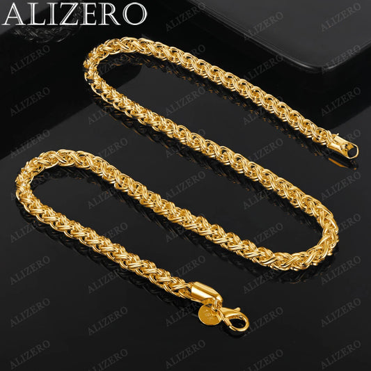 ALIZERO 18K Gold Necklace 20 Inch 8mm Twisted Chain Necklace For Men Women Fashion Wedding Party Fine Jewelry Gifts