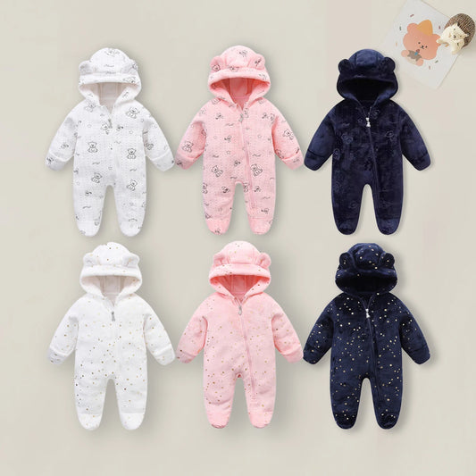 AYNIGIELL 0-12M Cartoon Newborn Bodysuit Warm RompersSoft Newborn Baby Clothes Flannel Autumn Winter Baby Boys Girls Jumpsuit
