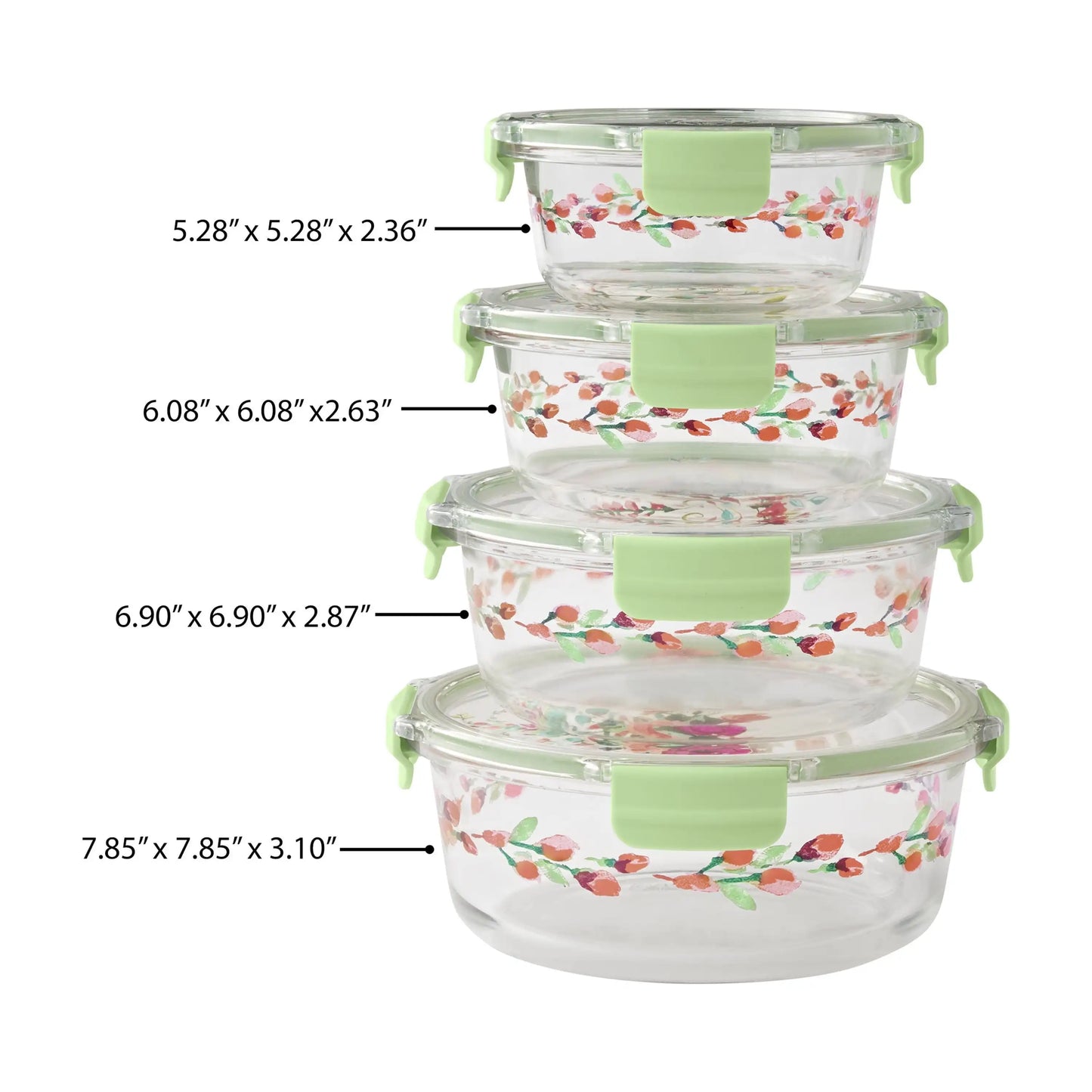 Painted Meadow Round Glass Food Storage Containers Set of 4, Tritan Lids 8-PC, Airtight for Pantry Kitchen Organization