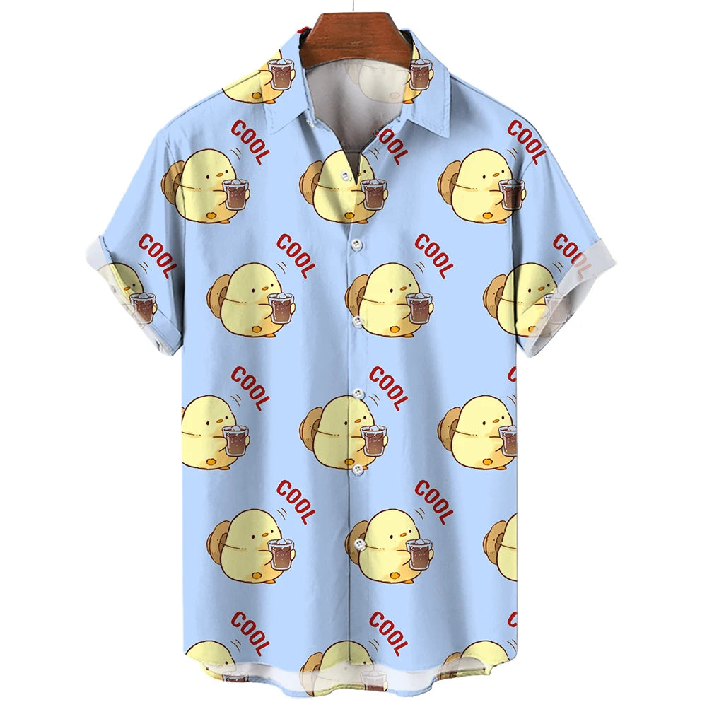Fashion Men's Shirts Duck 3D Print Hawaiian For Men Summer Beach Casual Quick Dry Tops Oversized Funny Clothing
