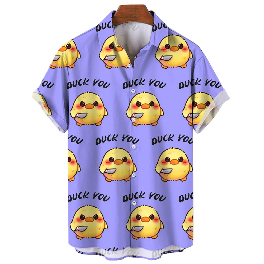 Fashion Men's Shirts Duck 3D Print Hawaiian For Men Summer Beach Casual Quick Dry Tops Oversized Funny Clothing