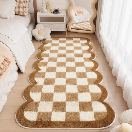 Checkerboard Carpets for Living Room Cute Bedroom Decor Carpet Fluffy Soft Irregular Bedside Plush Rug Home Thickened Floor Mat