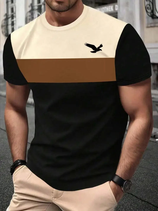 Summer Men's T-Shirt Outdoor Trendy Street Short Sleeve Top Striped Printed Plaid Style Plus Size Loose Men's Clothing  Fashion