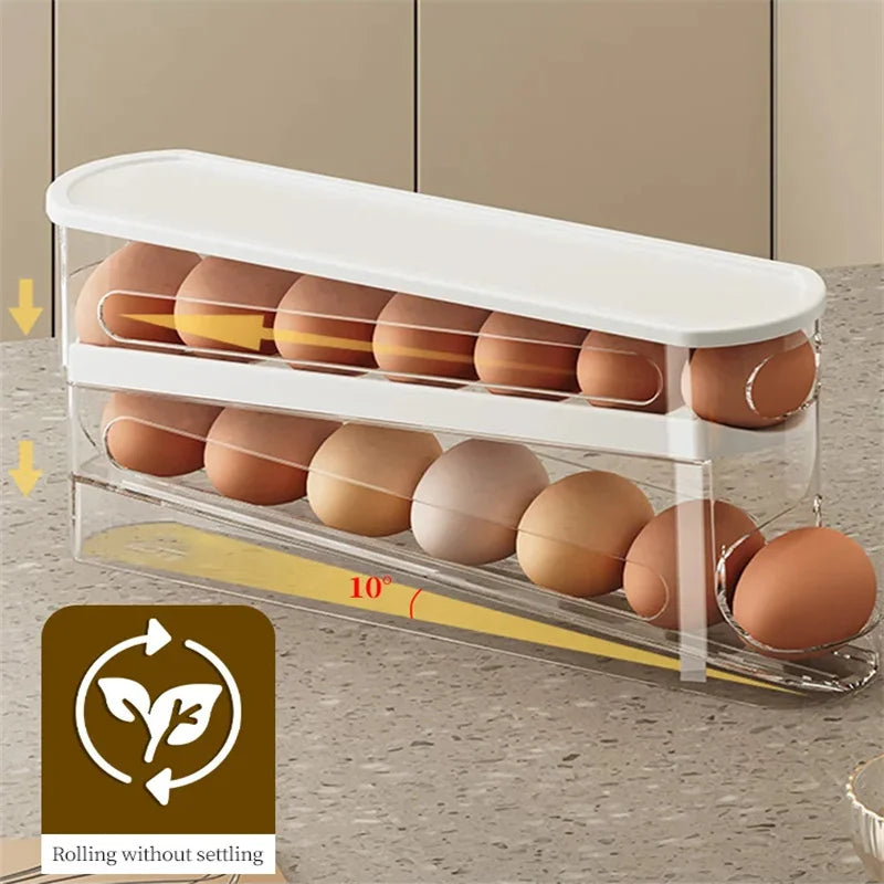 1PCS Home Refrigerator Egg Storage Box Automatic Rolling Eggs Holder Rack Egg Roller Organizer Kitchen Countertop Egg Shelf