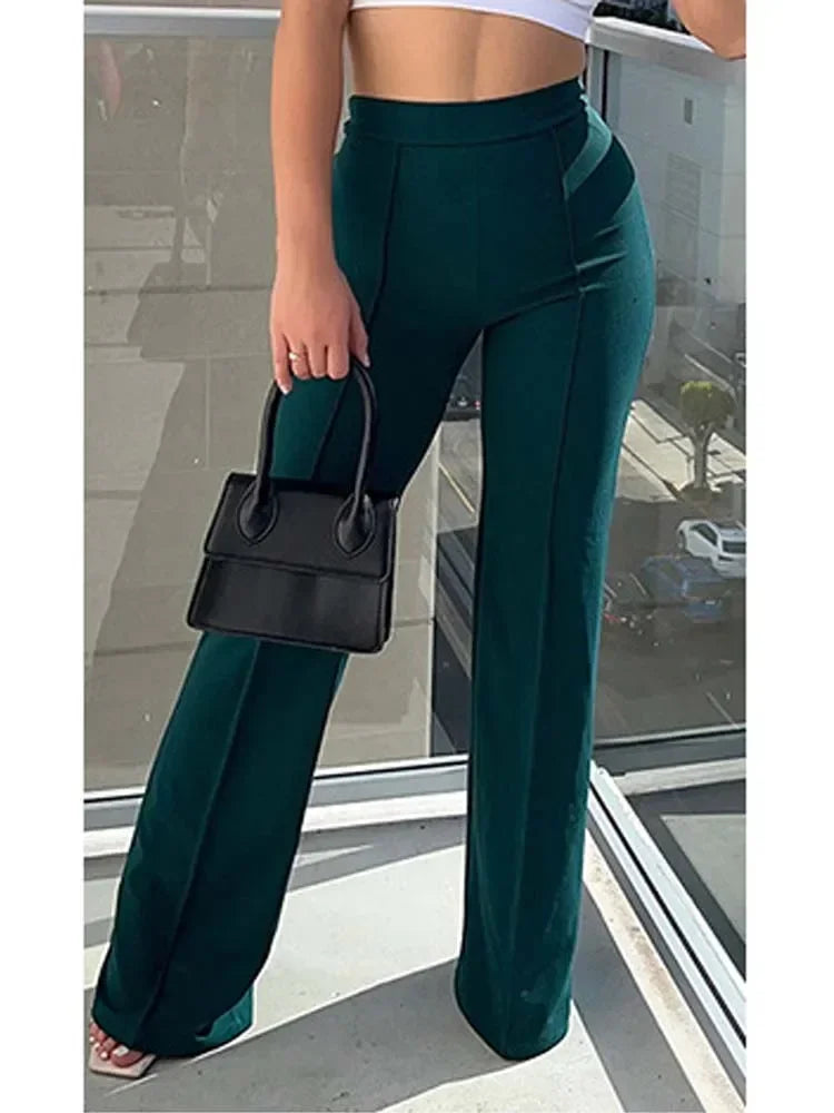Fashion Solid Slim Flared Pants Women High Waist OL Ladies Career Long Trousers Female Fall Chic Dropping Bell-Bottom Pants
