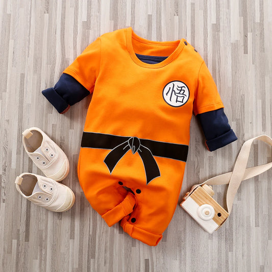 Baby Spring and Autumn Boys and Girls Long sleeved Anime Orange Training Suit Casual All Cotton Bodysuit