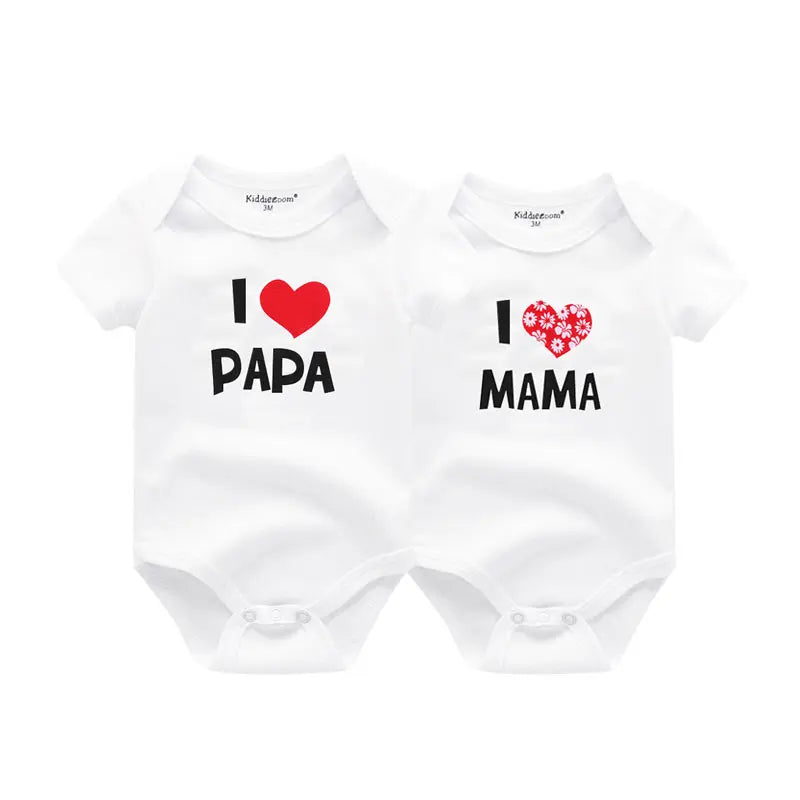 Kiddiezoom 2 Pcs/Lot Four Seasons I love Papa Mama Newborn Boy Girl Bodysuits Soft 100%Cotton Baby onesies Twin Clothes
