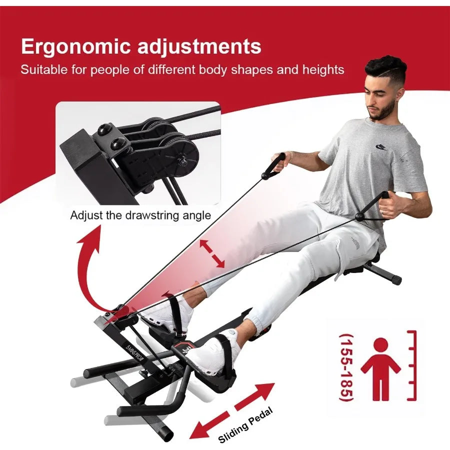 3 in 1 Foldable Rowing Machine, AB Machine with 3 Level Angle & Led Monitor, Multi-Functional Rower Fitness Equipment Home Gym F