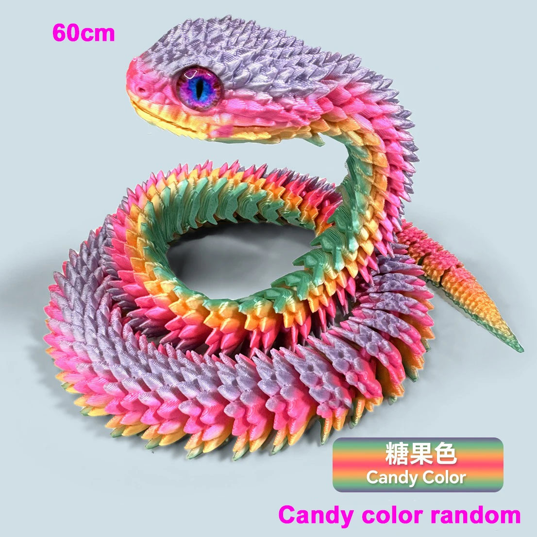 30/60/80cm 3D Printed Luminous Snake Movable Joint Simulation Snake Action Figures Home Office Desktop Ornament Birthday Gifts