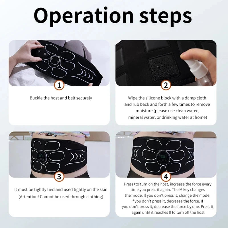Smart EMS Muscle Stimulator Abdominal Toning Belt Abs Muscle Toner Arm Waist Weight Loss Body Fitness Massager USB Chargeable