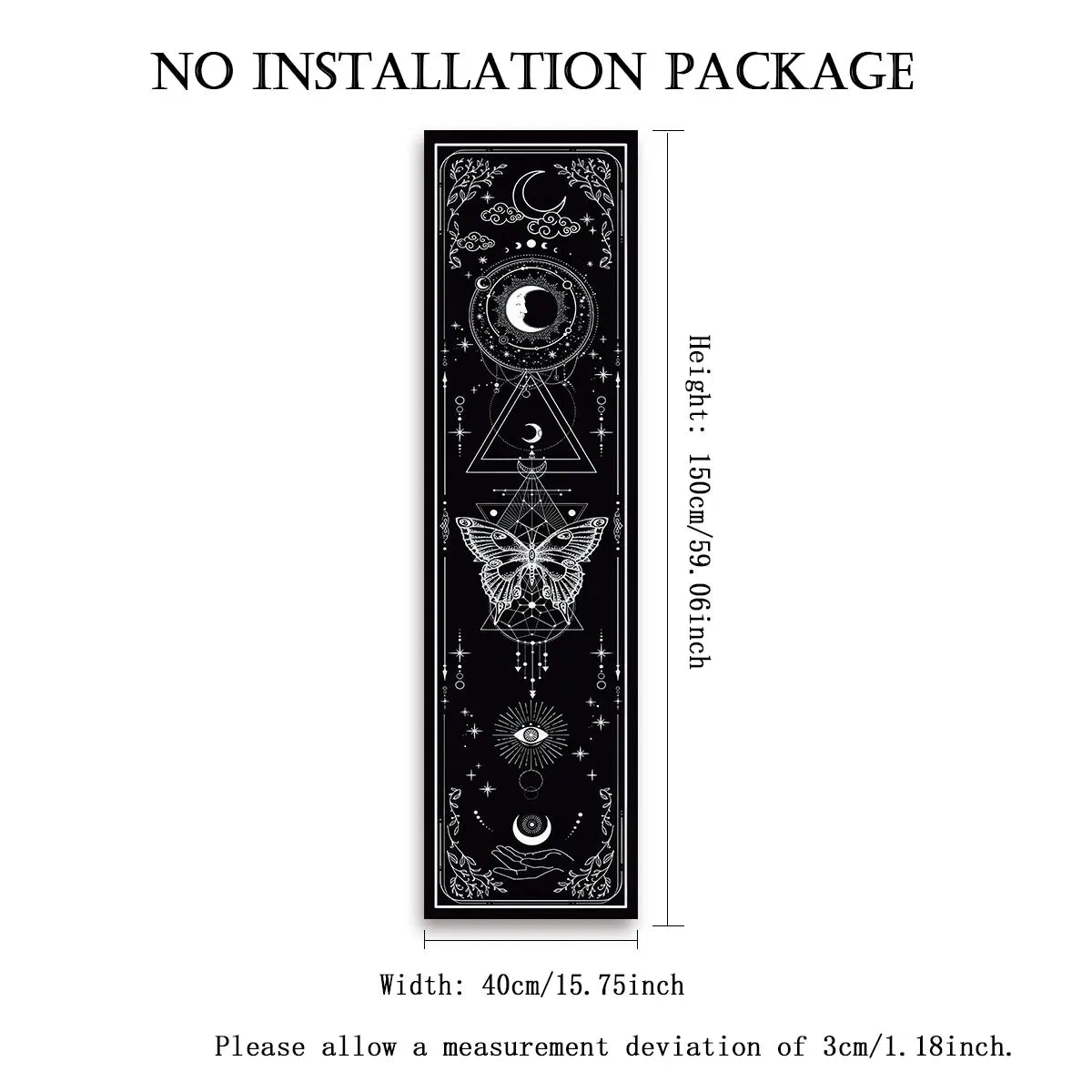 Gothic Witchy Sun & Moon Vertical Tapestry Black And White Butterfly Wall Hanging For Living Room, Bedroom Aesthetic Home Decor