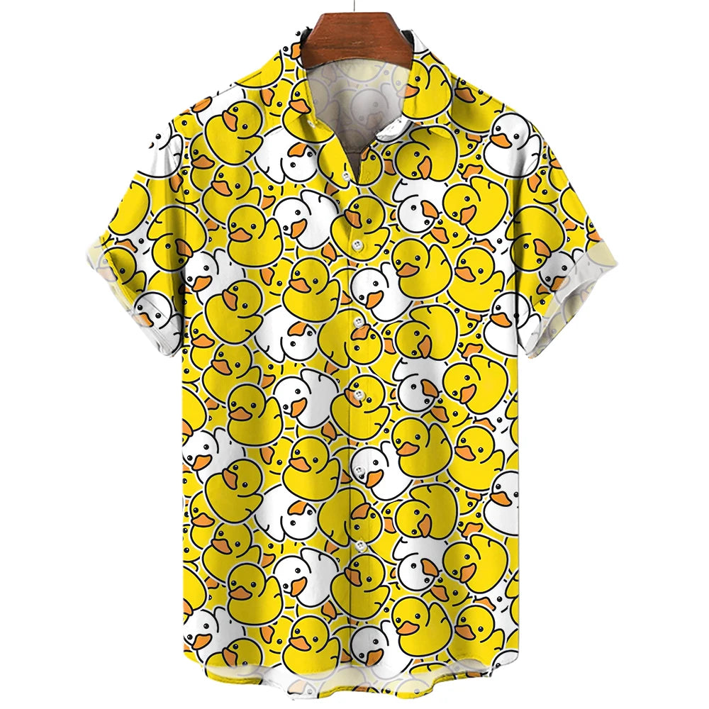 Fashion Men's Shirts Duck 3D Print Hawaiian For Men Summer Beach Casual Quick Dry Tops Oversized Funny Clothing