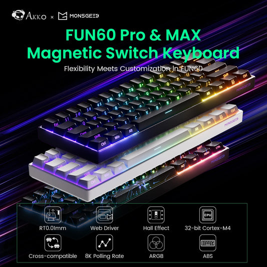 MONSGEEK FUN60 PRO&MAX HE Machanical Keyboard Magnetic Switch 60% Wireless Gaming Keyboard Rapid Trigger 8K ARGB Custom Keyboard