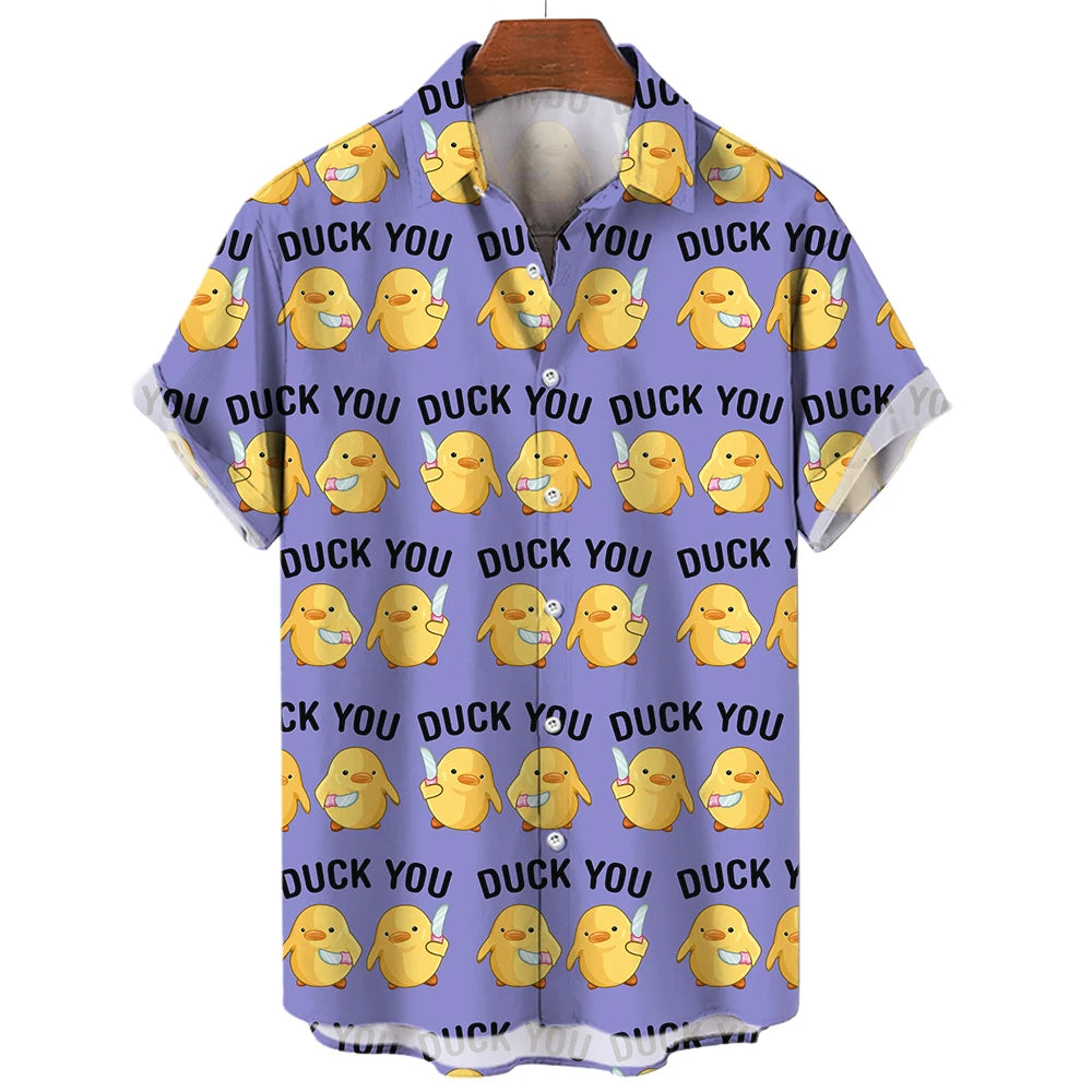Fashion Men's Shirts Duck 3D Print Hawaiian For Men Summer Beach Casual Quick Dry Tops Oversized Funny Clothing