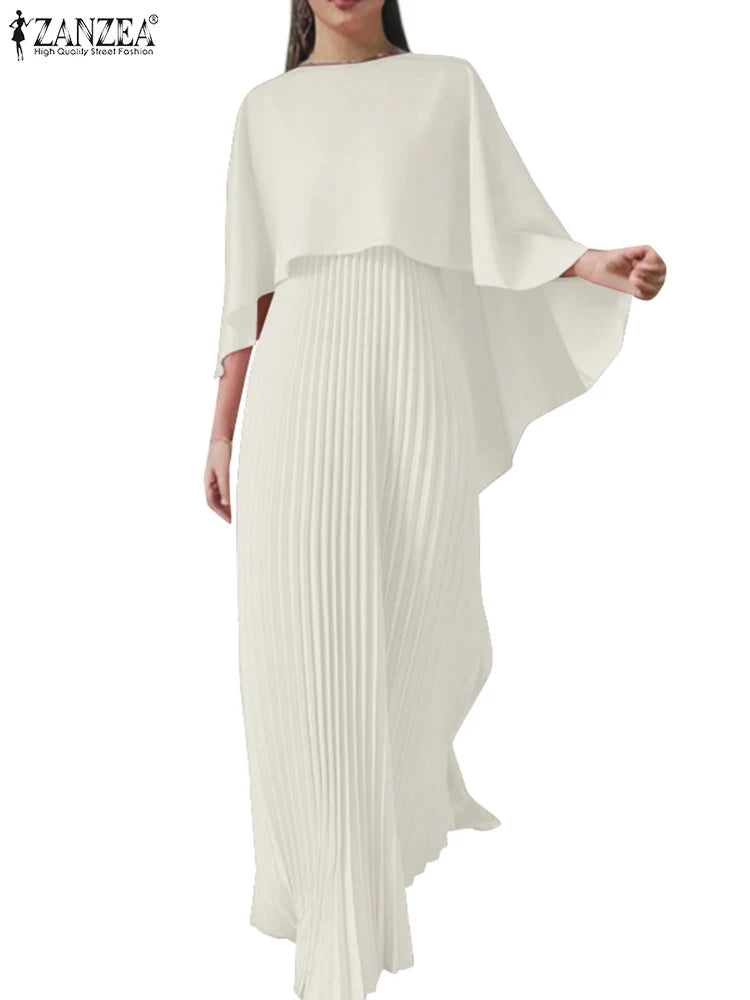 Women Elegant Poncho Blouse Dress Sets ZANZEA Spring 2pcs Party Outfits Loose Mathing Sets Fashion Work Pleated Sundress Suit
