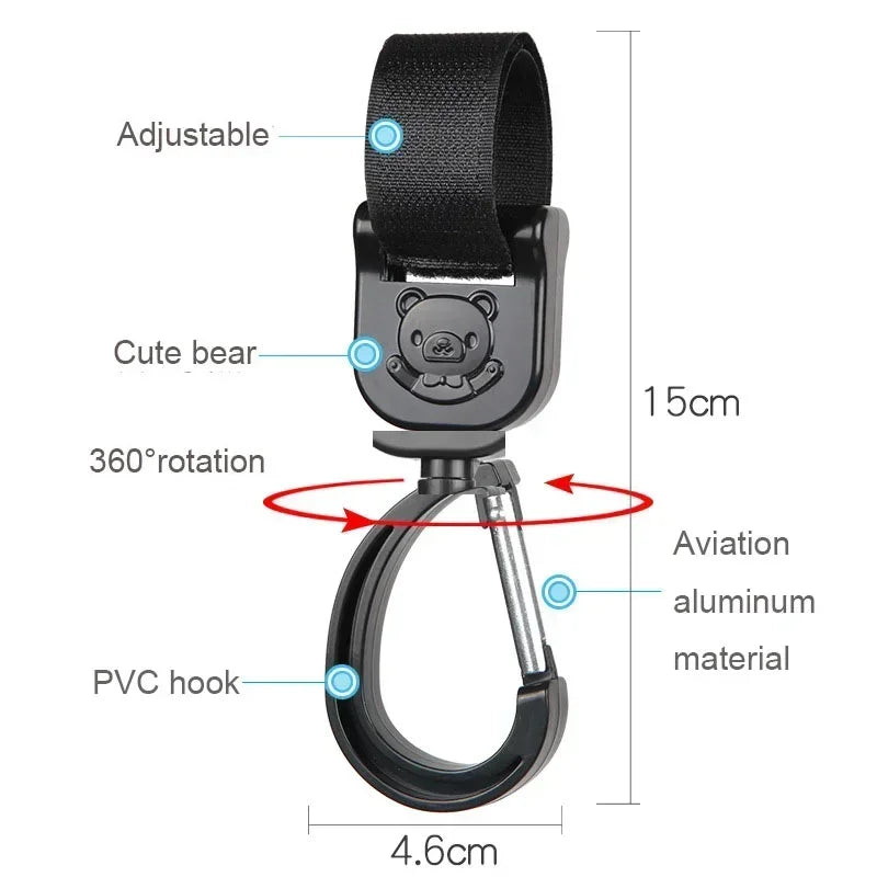 360 Degree Cart Organizer Storage Bag Hanger Universal Outdoor Stroller Accessories Baby Pram Hooks Rotate Hanging Bag