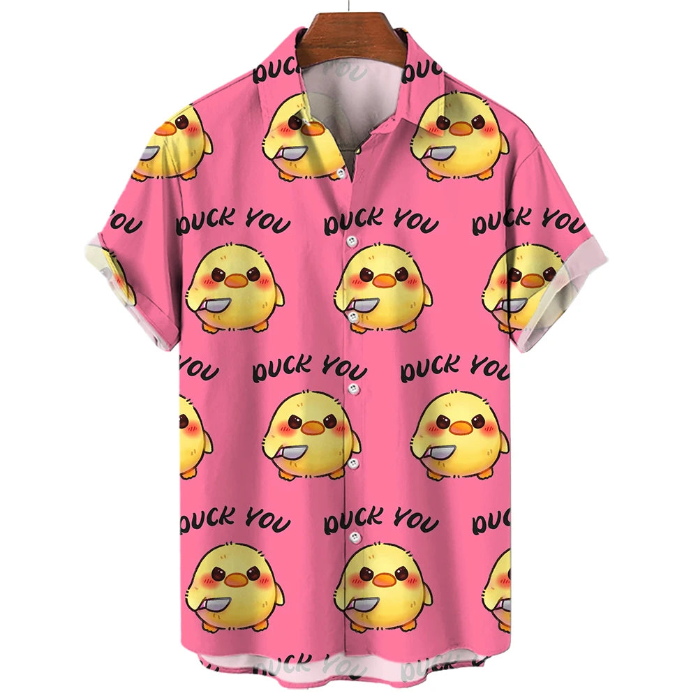 Fashion Men's Shirts Duck 3D Print Hawaiian For Men Summer Beach Casual Quick Dry Tops Oversized Funny Clothing