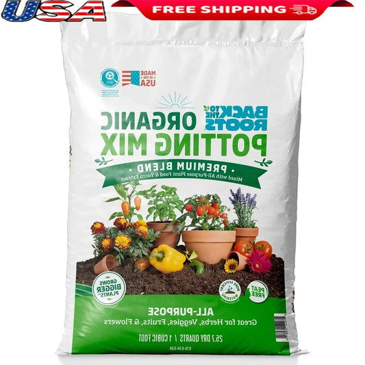 Organic Potting Mix Premium Blend Soil Moisture Control All-Purpose Fertilizer Container Gardening Herbs Vegetables Flowers pH