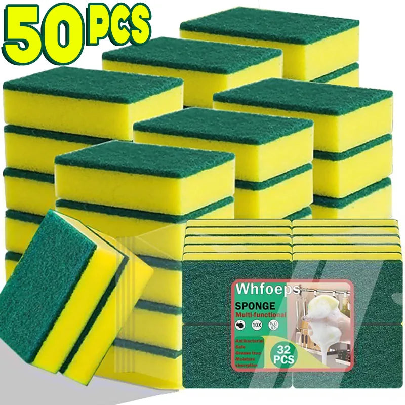 10/50pcs Kitchen Dishwashing Sponge Soft Absorbent Clean Rub Pot Rust Scouring Pad Removing Kits Household Cleaning Brush Sponge