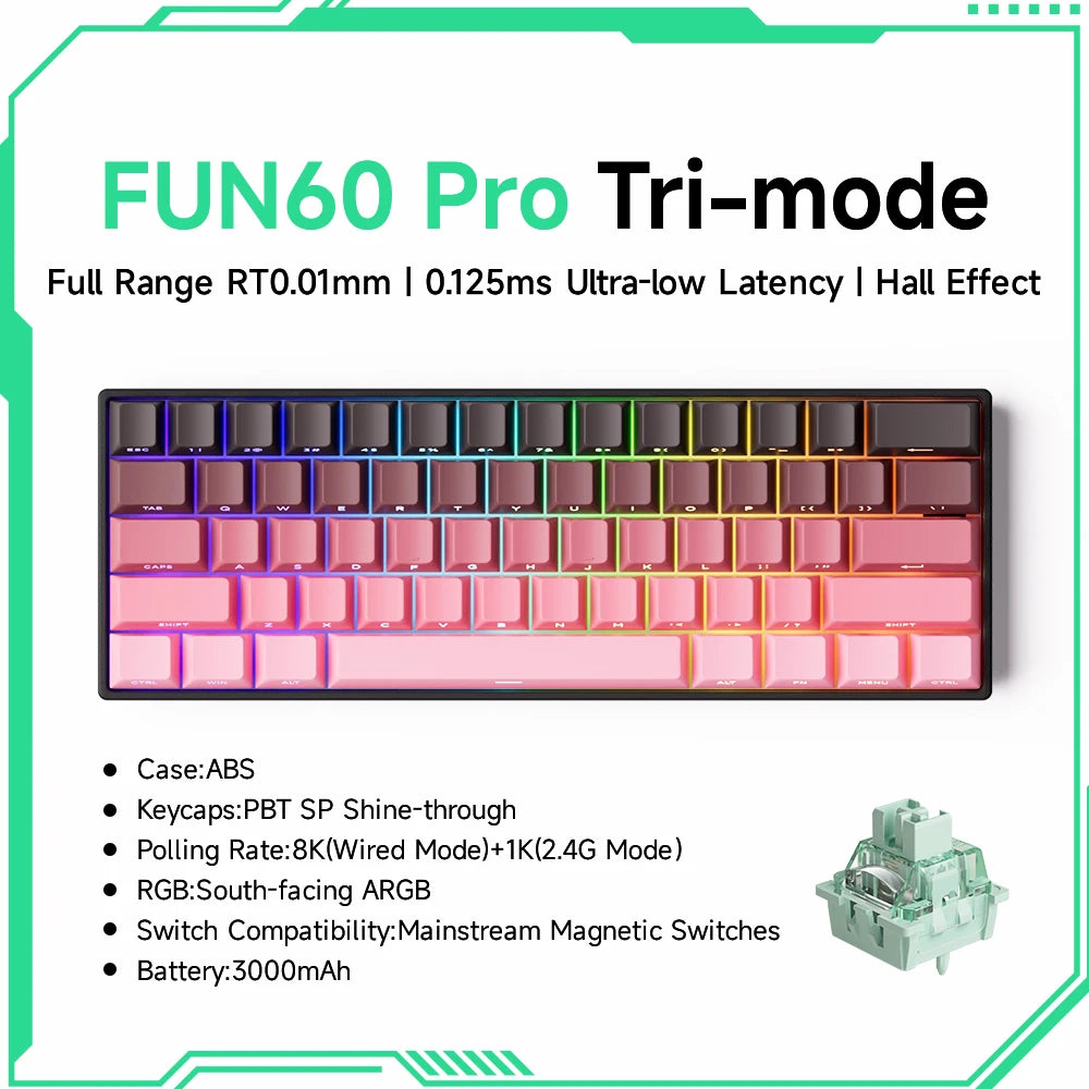 MONSGEEK FUN60 PRO&MAX HE Machanical Keyboard Magnetic Switch 60% Wireless Gaming Keyboard Rapid Trigger 8K ARGB Custom Keyboard