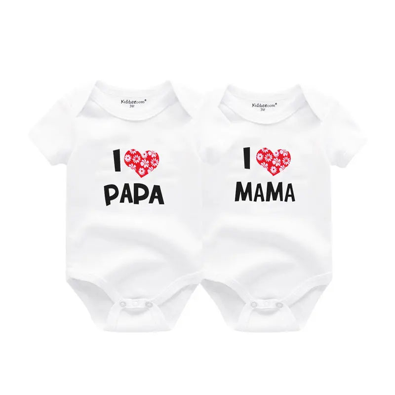 Kiddiezoom 2 Pcs/Lot Four Seasons I love Papa Mama Newborn Boy Girl Bodysuits Soft 100%Cotton Baby onesies Twin Clothes