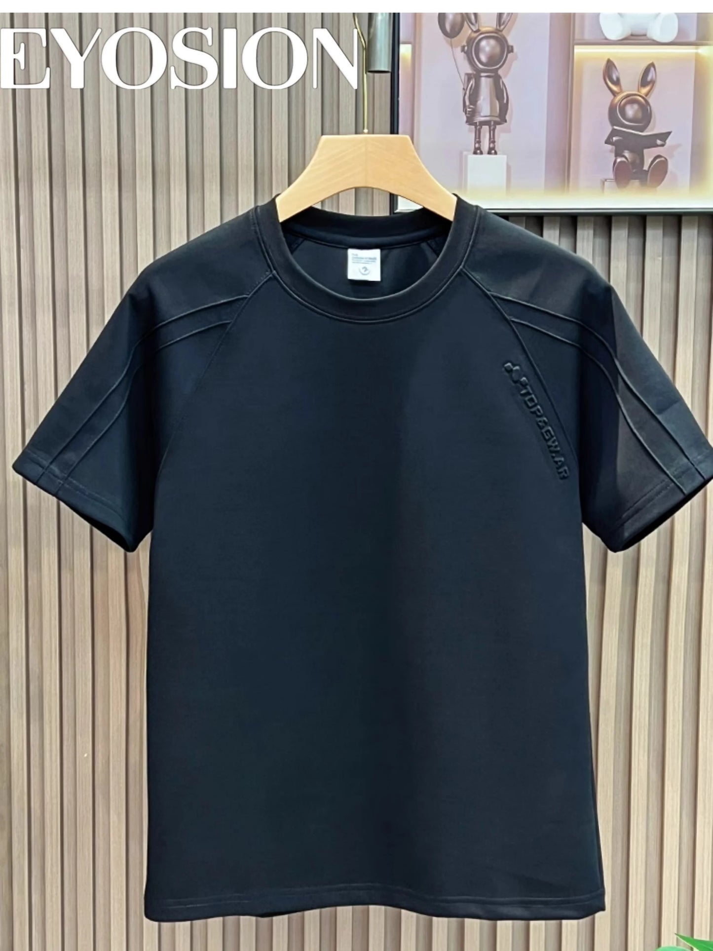 Summer New Men's Fashion Solid Color Round Neck Short Sleeve High Quality Cotton 3D Letter Embossed Splicing Half Sleeve Tee