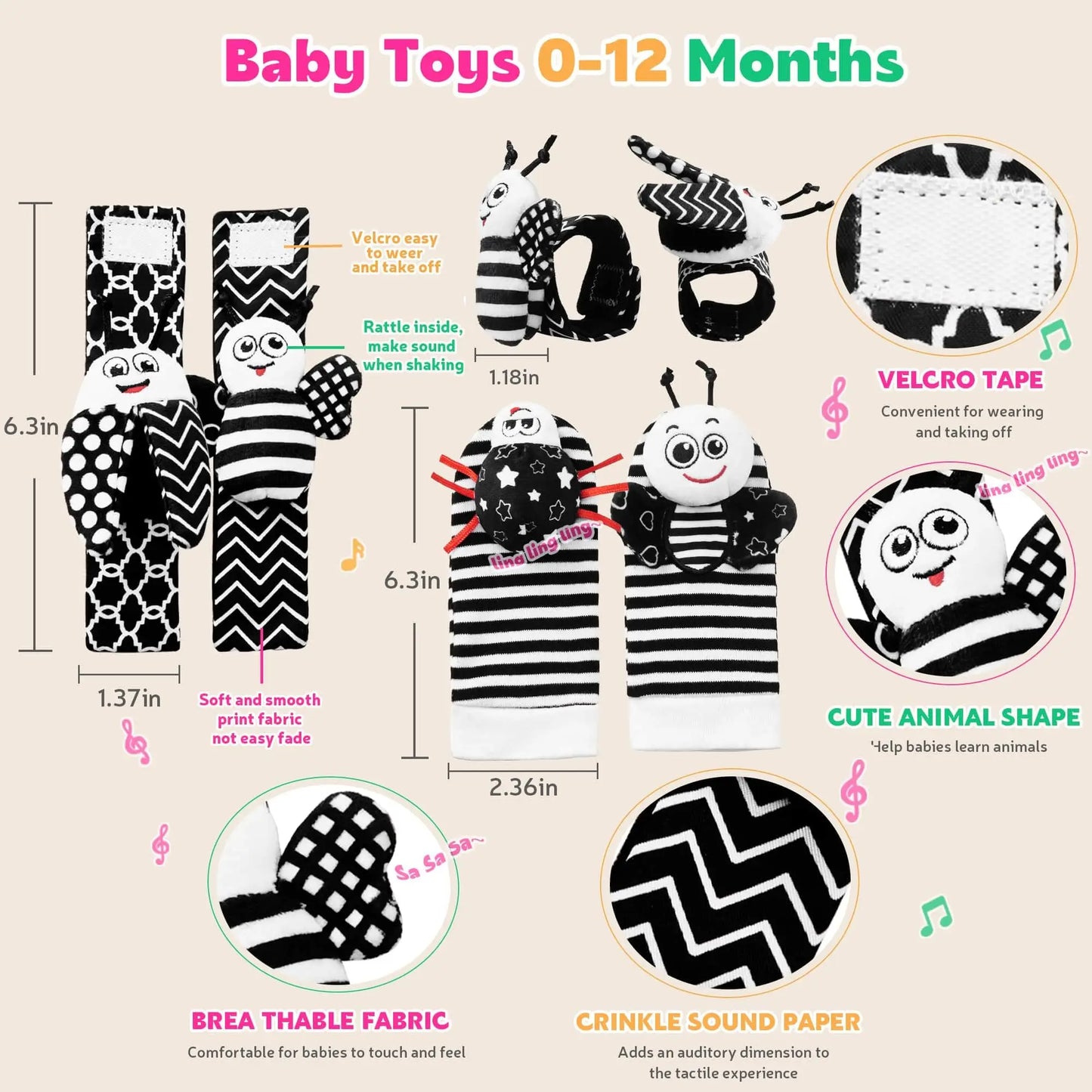 1 Set Baby Rattles Toys Infant Toys 0-6 Months  Cute Stuffed Animals Wrist Rattle Foot Finder Socks Newborn Toys Baby boy Gifts