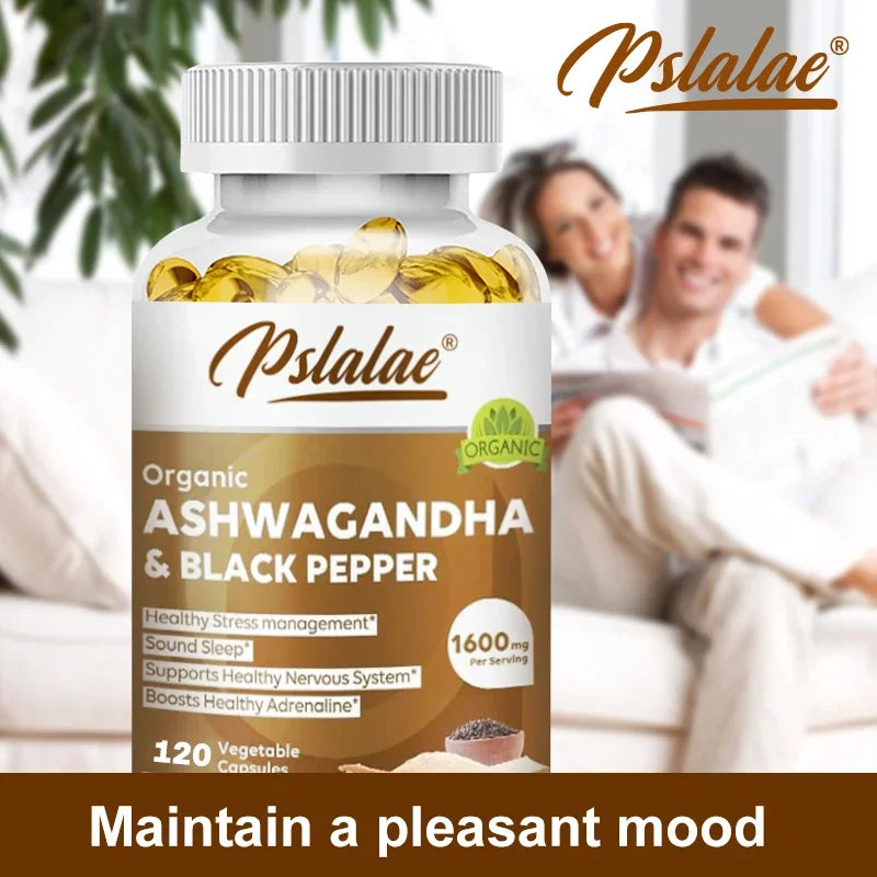 Natural Ashwagandha 1600 Mg with Black Pepper Extract - Supports Stress Relief, Mood, Energy & Thyroid Health, 120 Capsules