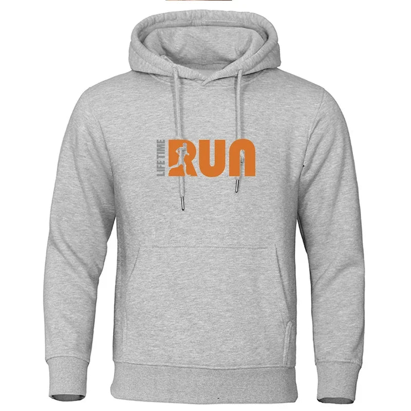 Men's Hoodie Street Fashion Lifetime Run Printed Sweatshirt Fleece Ladies Casual Funny Loose Hooded Top Men's Clothing
