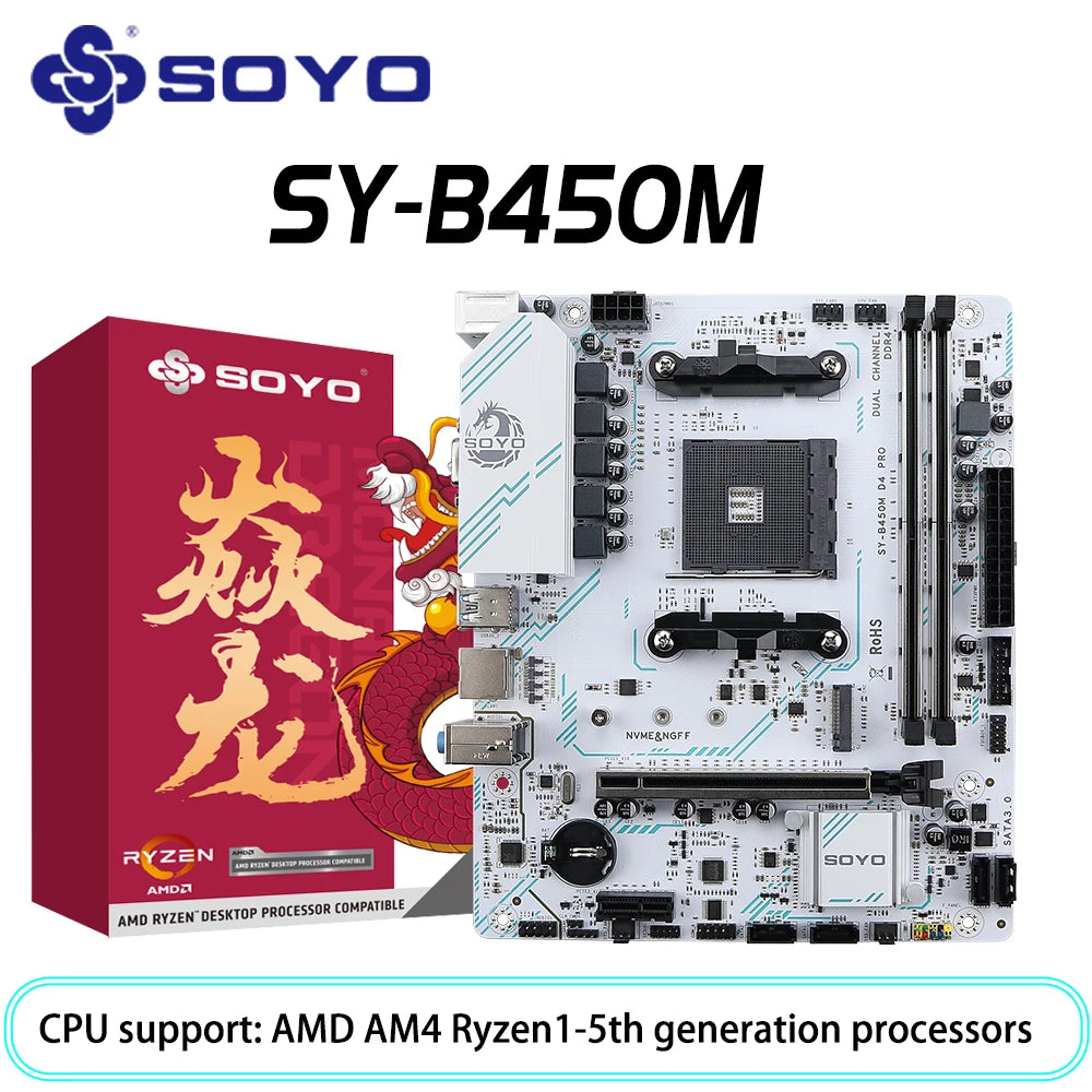 SOYO AMD B450M Game Motherboard DDR4 Memory AM4 Mainboard M.2 NVME Desktop Computer components Supports CPU AMD AM4 Ryzen1-5th