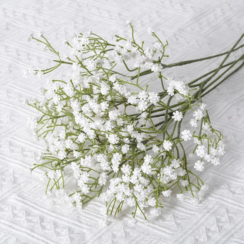 90Heads 52cm White Artificial Flowers Wedding DIY Bouquet Decoration Arrangement Plastic Babies Breath Fake Flower Home Decor