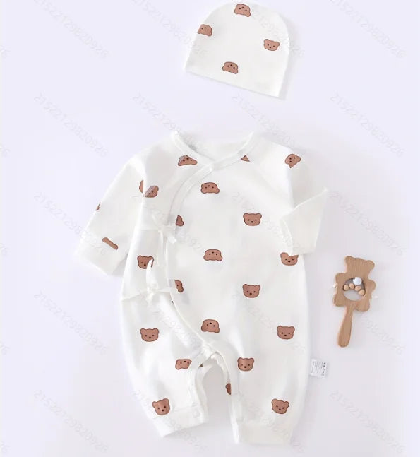 All Seasons Cute Infant Newborn Baby Romper Baby Boy Girl Cartoon Bear Cotton Jumpsuit with Hat