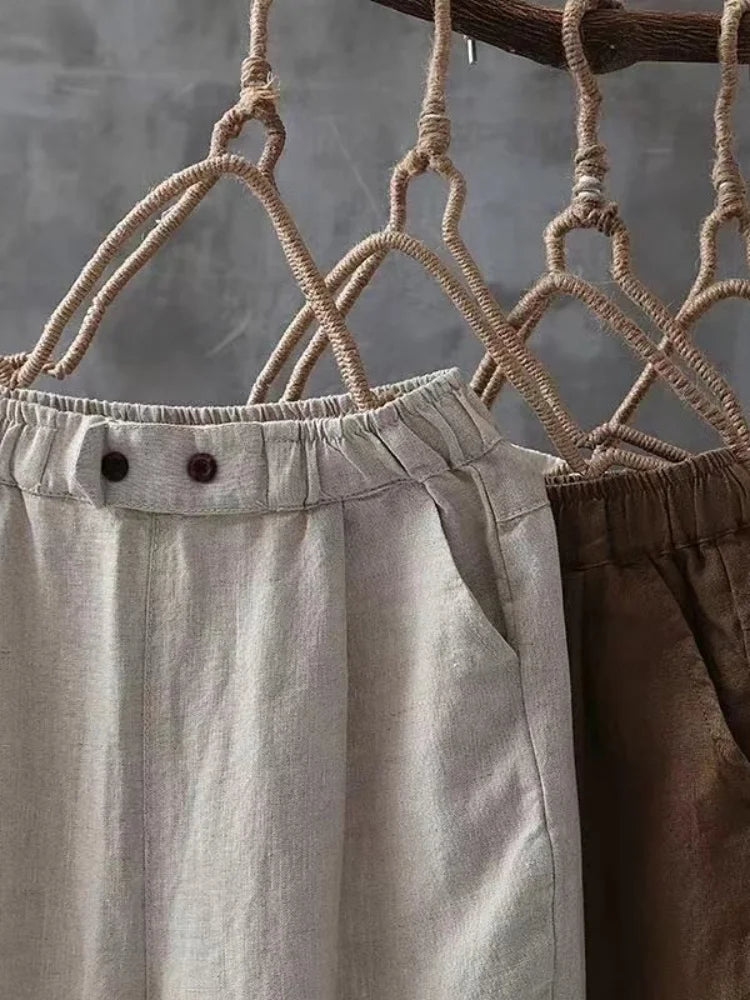 Fashion Elegant Women Pants Cotton Linen High Waisted Harun Long Pants Casual Elegant Loose Pant