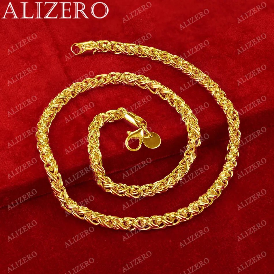 ALIZERO 18K Gold Necklace 20 Inch 8mm Twisted Chain Necklace For Men Women Fashion Wedding Party Fine Jewelry Gifts