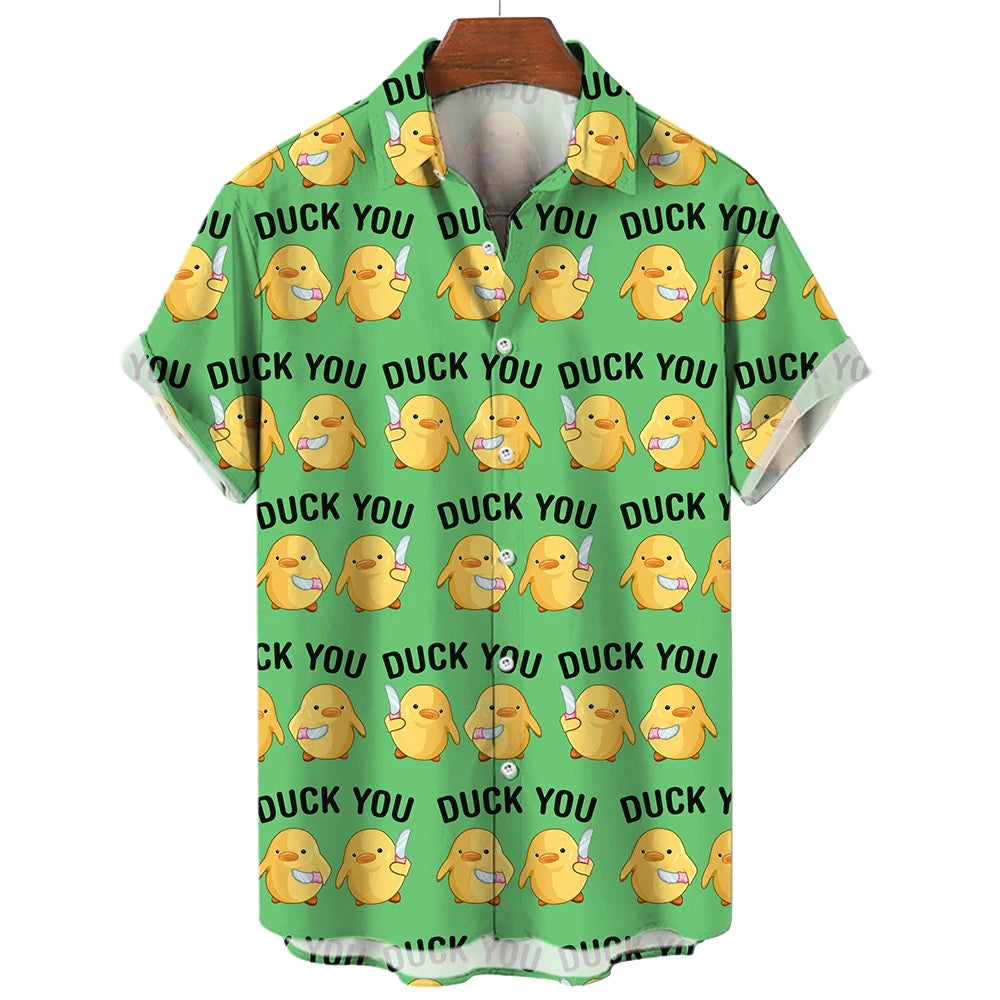 Fashion Men's Shirts Duck 3D Print Hawaiian For Men Summer Beach Casual Quick Dry Tops Oversized Funny Clothing