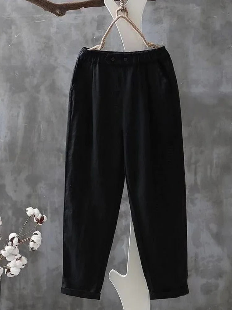 Fashion Elegant Women Pants Cotton Linen High Waisted Harun Long Pants Casual Elegant Loose Pant